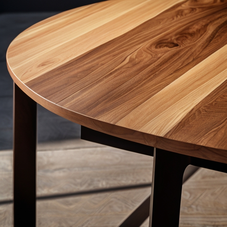 A close-up of a high-quality wooden dining table with a smooth finish, showcasing the craftsmanship and durability.