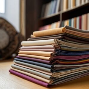A fabric swatch book displaying a range of colors and textures, perfect for selecting the right material for different rooms